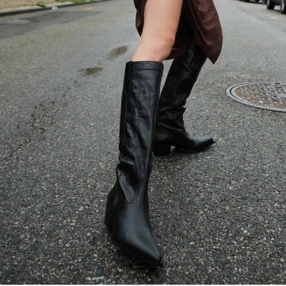 NEW! Zara Leather cowboy boots in black - Picture 6 of 6